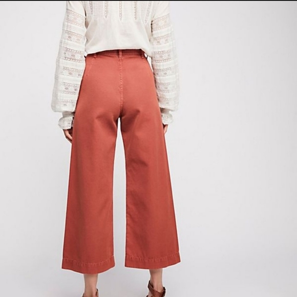 Free People High Waist Wide Leg Jeans in Terra Cotta - Picture 4 of 14